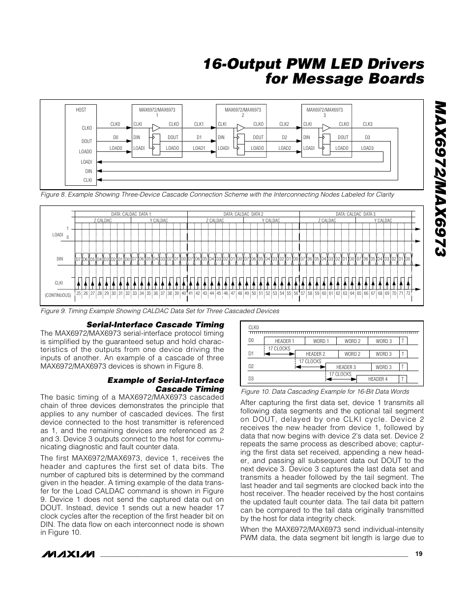 Serial-interface cascade timing, Example of serial-interface cascade timing | Rainbow Electronics MAX6973 User Manual | Page 19 / 23