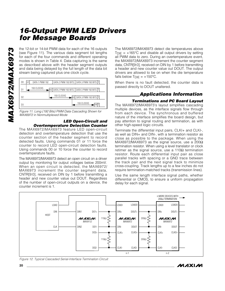 Output pwm led drivers for message boards, Applications information | Rainbow Electronics MAX6973 User Manual | Page 20 / 23