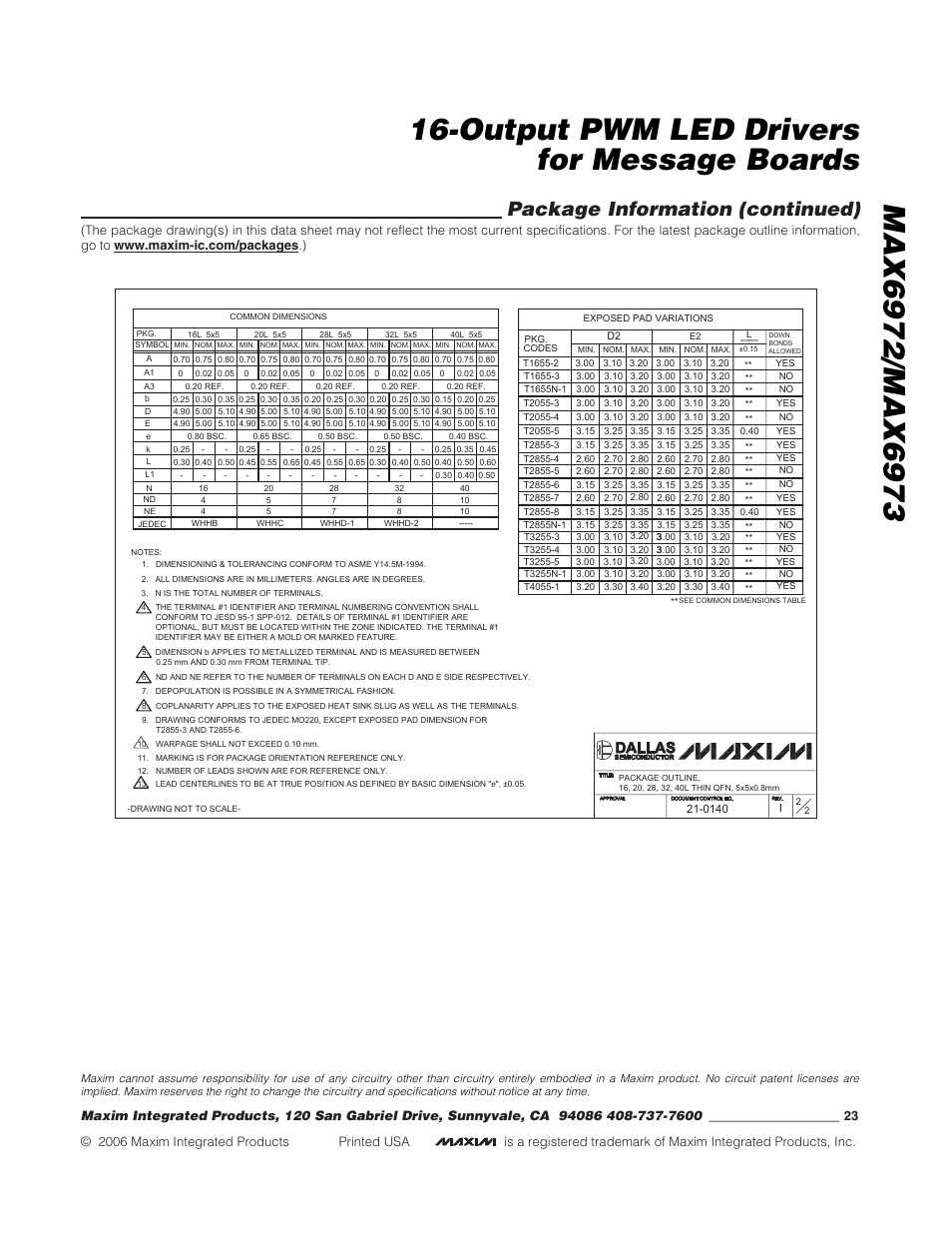 Package information (continued) | Rainbow Electronics MAX6973 User Manual | Page 23 / 23