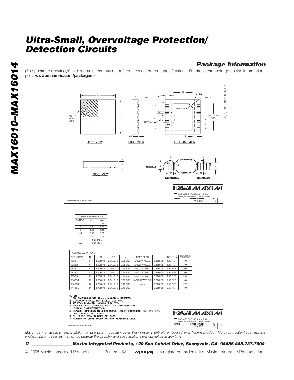 Package information | Rainbow Electronics MAX16014 User Manual | Page 12 / 12