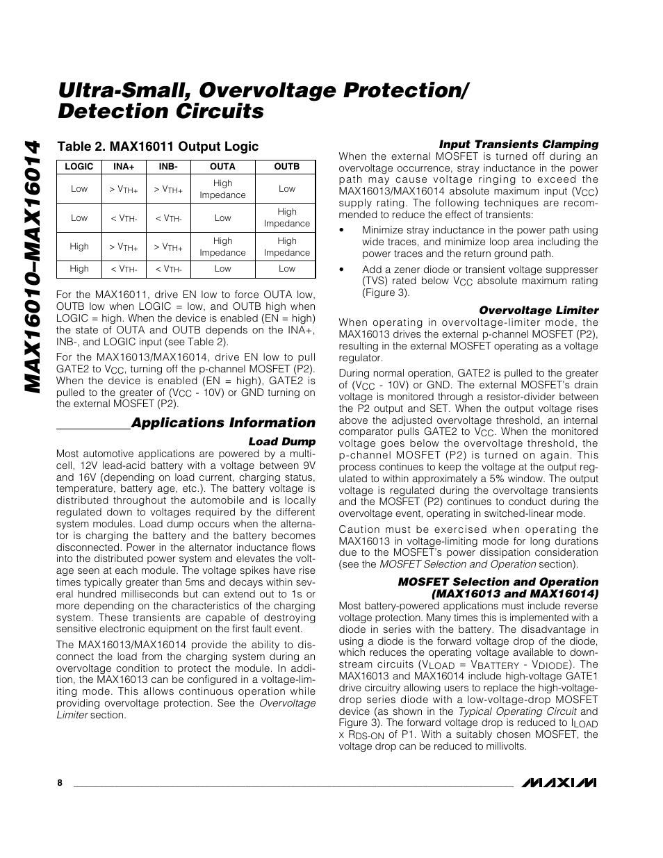 Applications information | Rainbow Electronics MAX16014 User Manual | Page 8 / 12