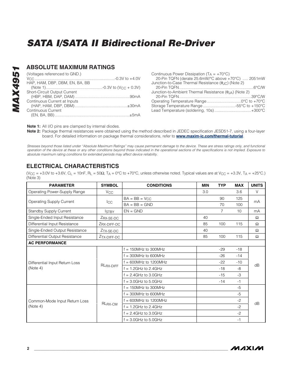 Max4951 sata i/sata ii bidirectional re-driver | Rainbow Electronics MAX4951 User Manual | Page 2 / 9