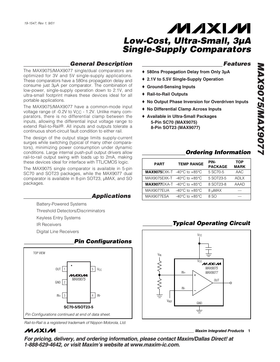 Rainbow Electronics MAX9077 User Manual | 8 pages