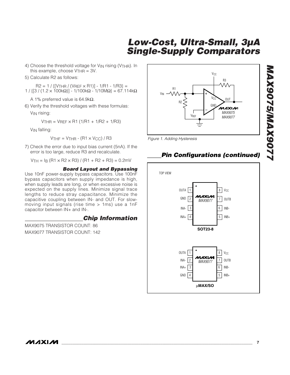 Chip information, Pin configurations (continued) | Rainbow Electronics MAX9077 User Manual | Page 7 / 8
