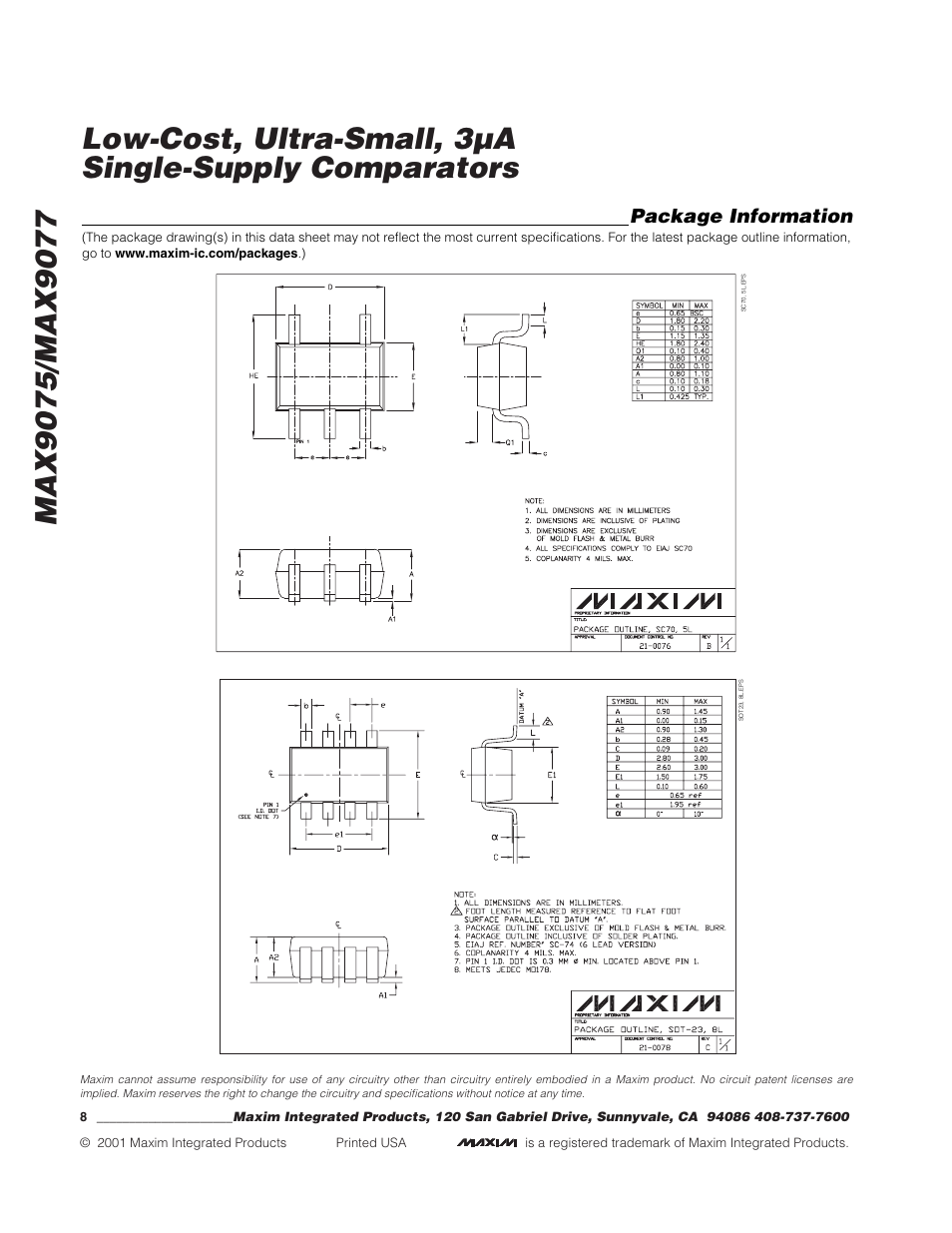 Package information | Rainbow Electronics MAX9077 User Manual | Page 8 / 8