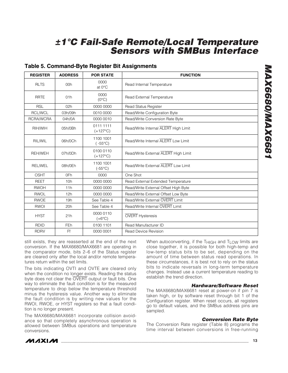 Table 5. command-byte register bit assignments | Rainbow Electronics MAX6681 User Manual | Page 13 / 17