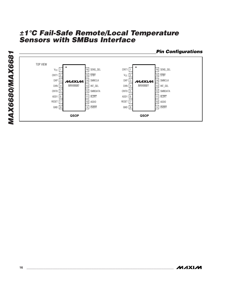 Pin configurations | Rainbow Electronics MAX6681 User Manual | Page 16 / 17