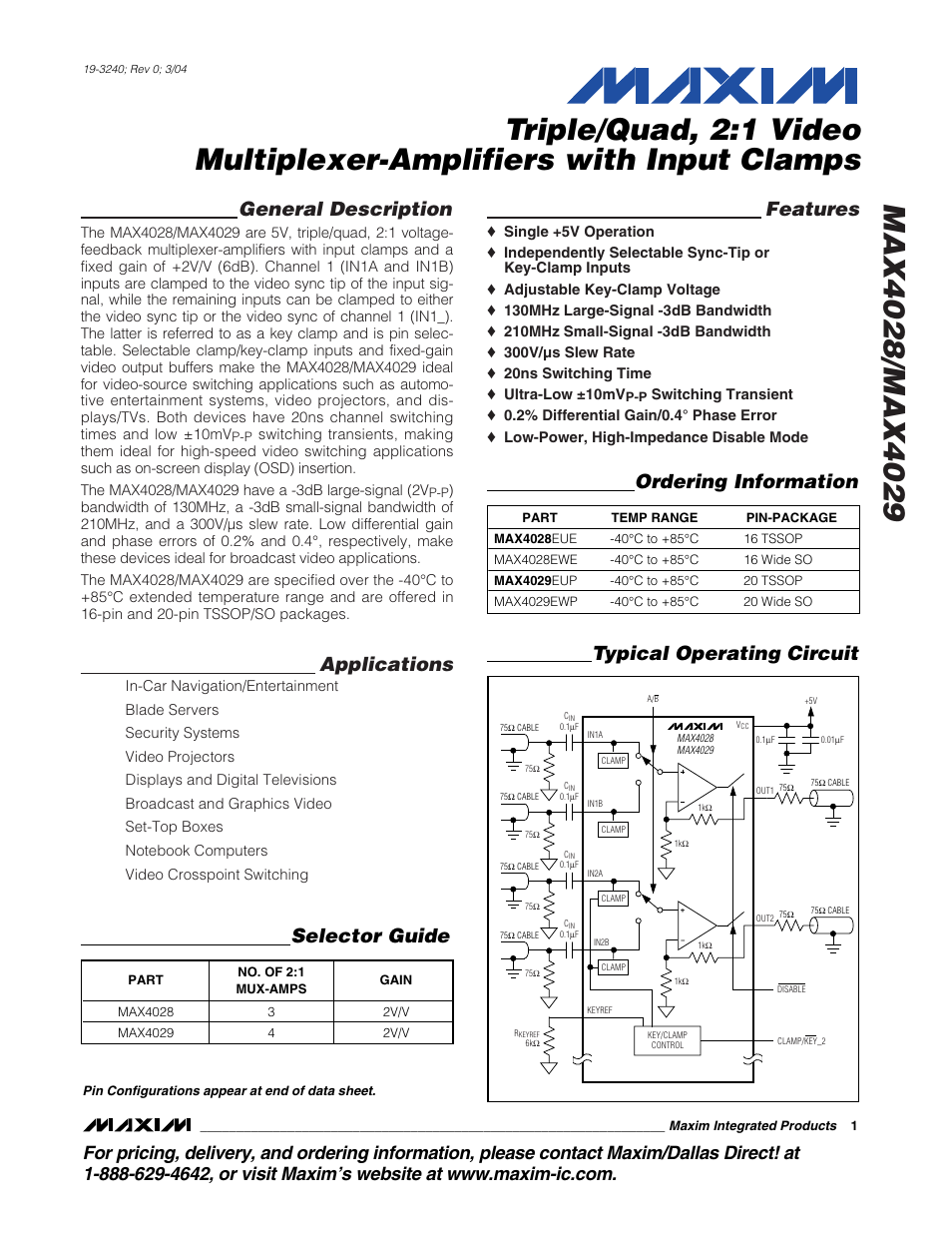 Rainbow Electronics MAX4029 User Manual | 13 pages