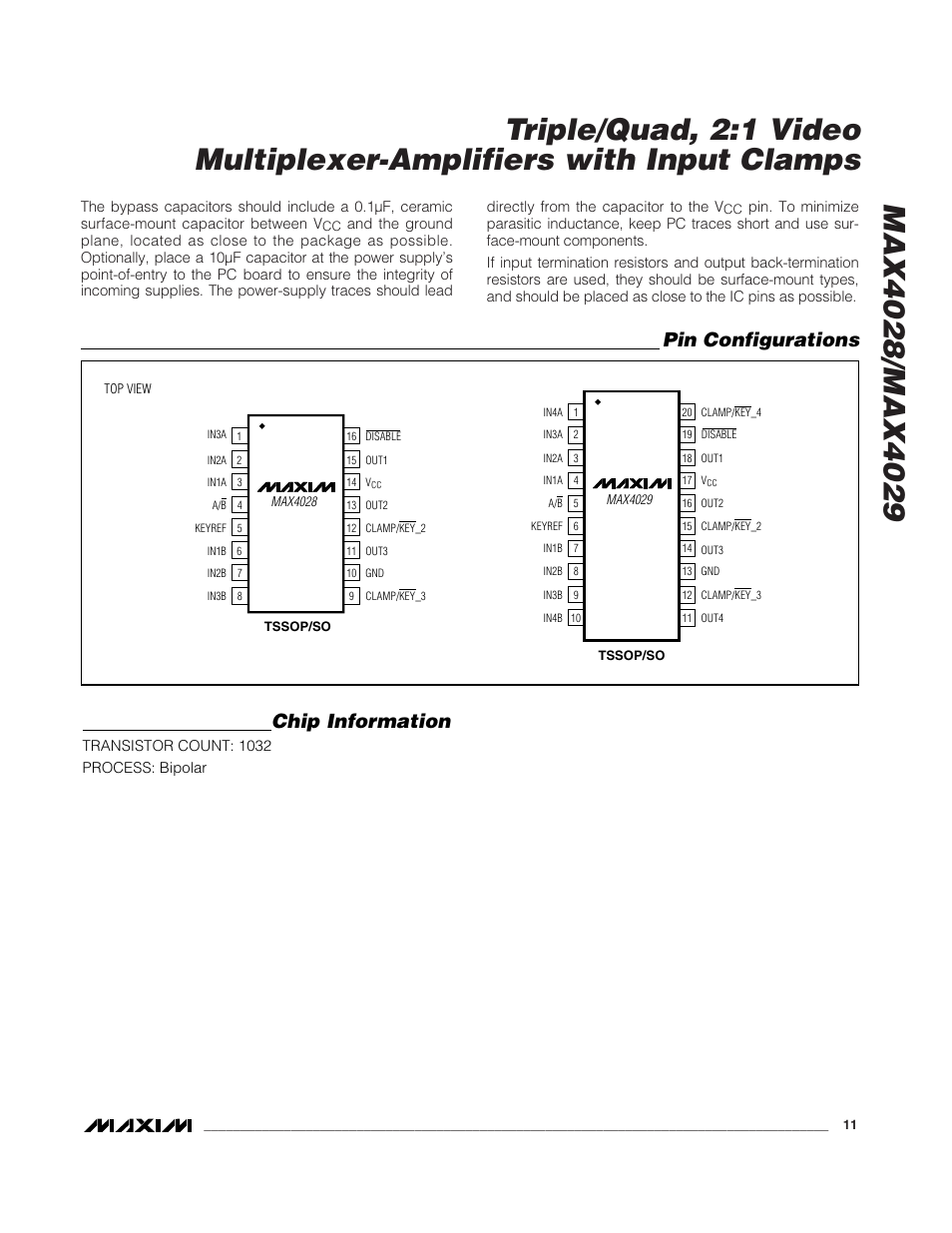Pin configurations chip information | Rainbow Electronics MAX4029 User Manual | Page 11 / 13