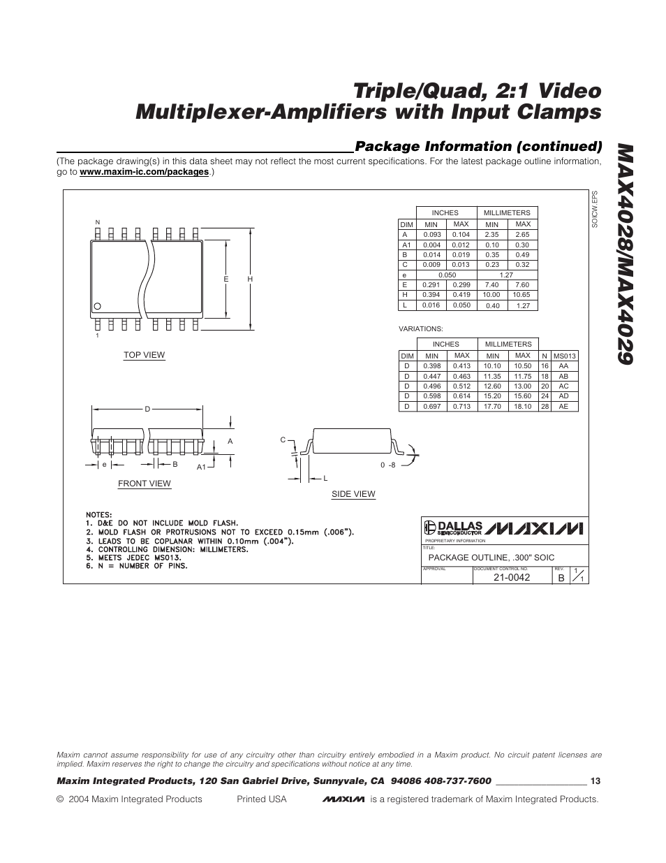 Package information (continued), 0042 b | Rainbow Electronics MAX4029 User Manual | Page 13 / 13
