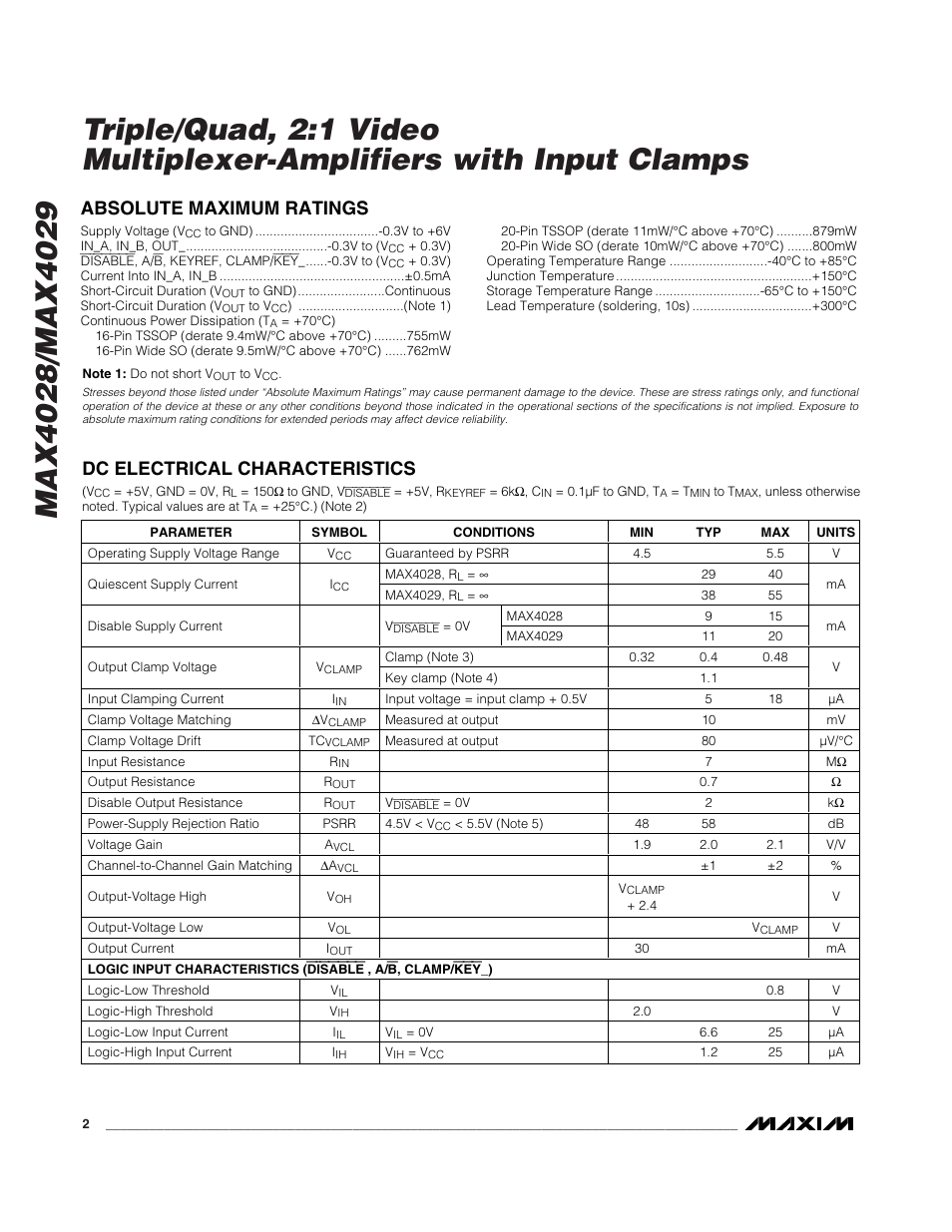 Rainbow Electronics MAX4029 User Manual | Page 2 / 13
