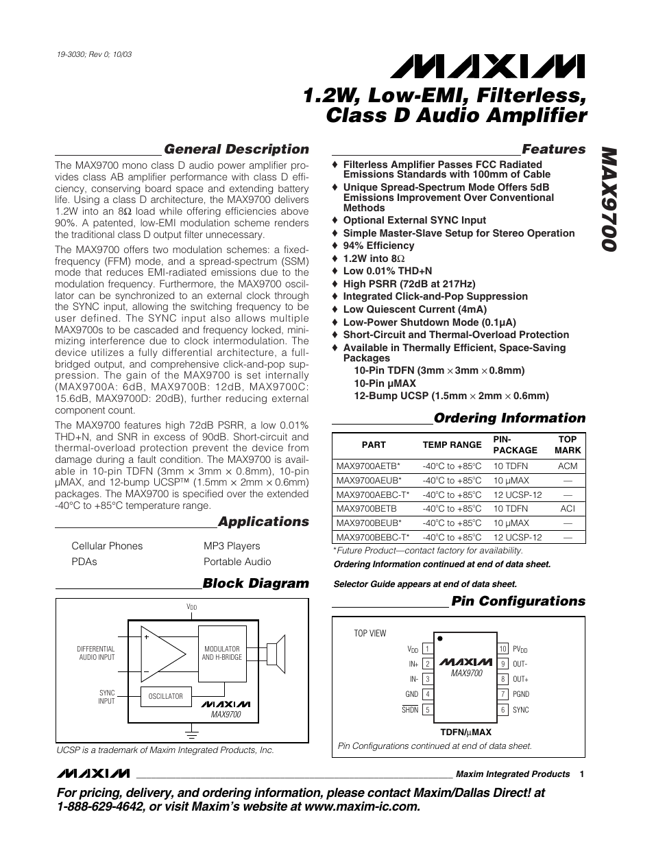 Rainbow Electronics MAX9700 User Manual | 19 pages