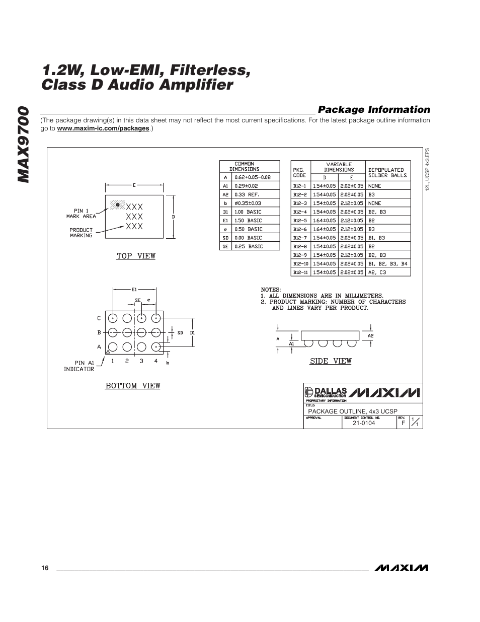 Package information | Rainbow Electronics MAX9700 User Manual | Page 16 / 19