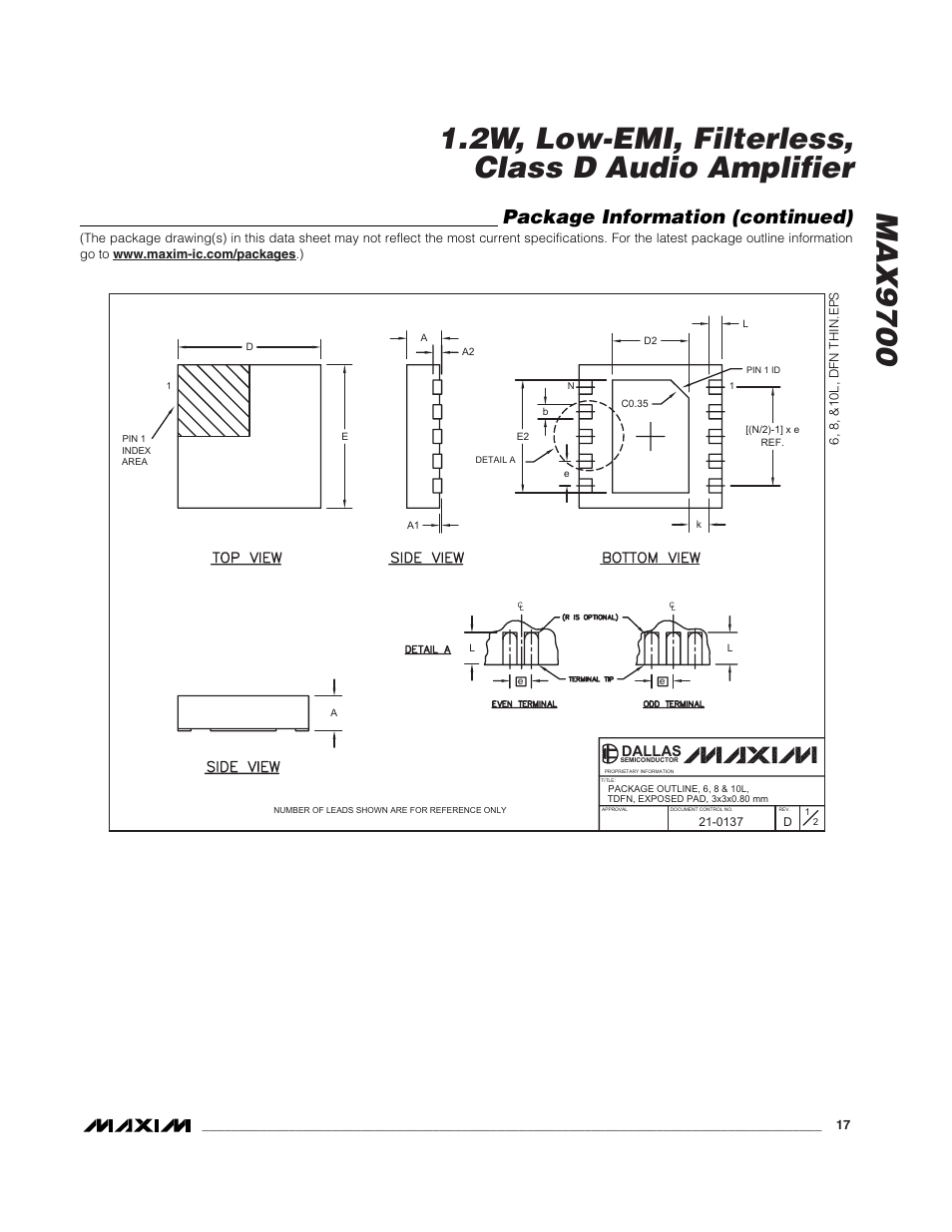 Package information (continued), Dallas | Rainbow Electronics MAX9700 User Manual | Page 17 / 19