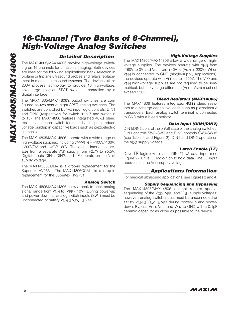 Detailed description, Applications information | Rainbow Electronics MAX14806 User Manual | Page 10 / 14