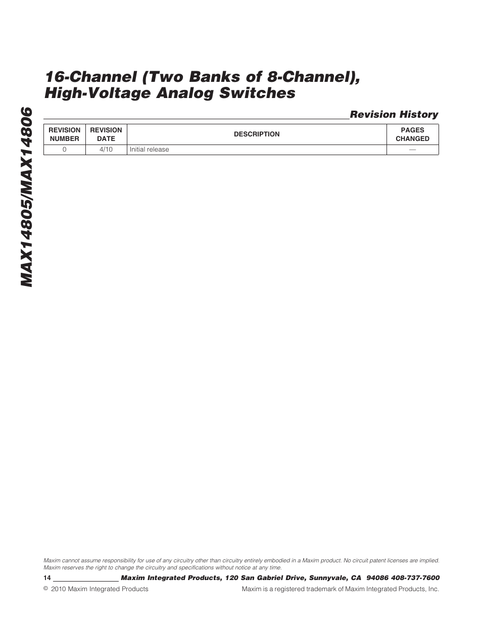 Revision history | Rainbow Electronics MAX14806 User Manual | Page 14 / 14