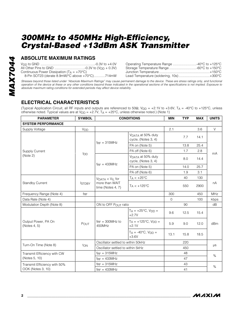 Rainbow Electronics MAX7044 User Manual | Page 2 / 9