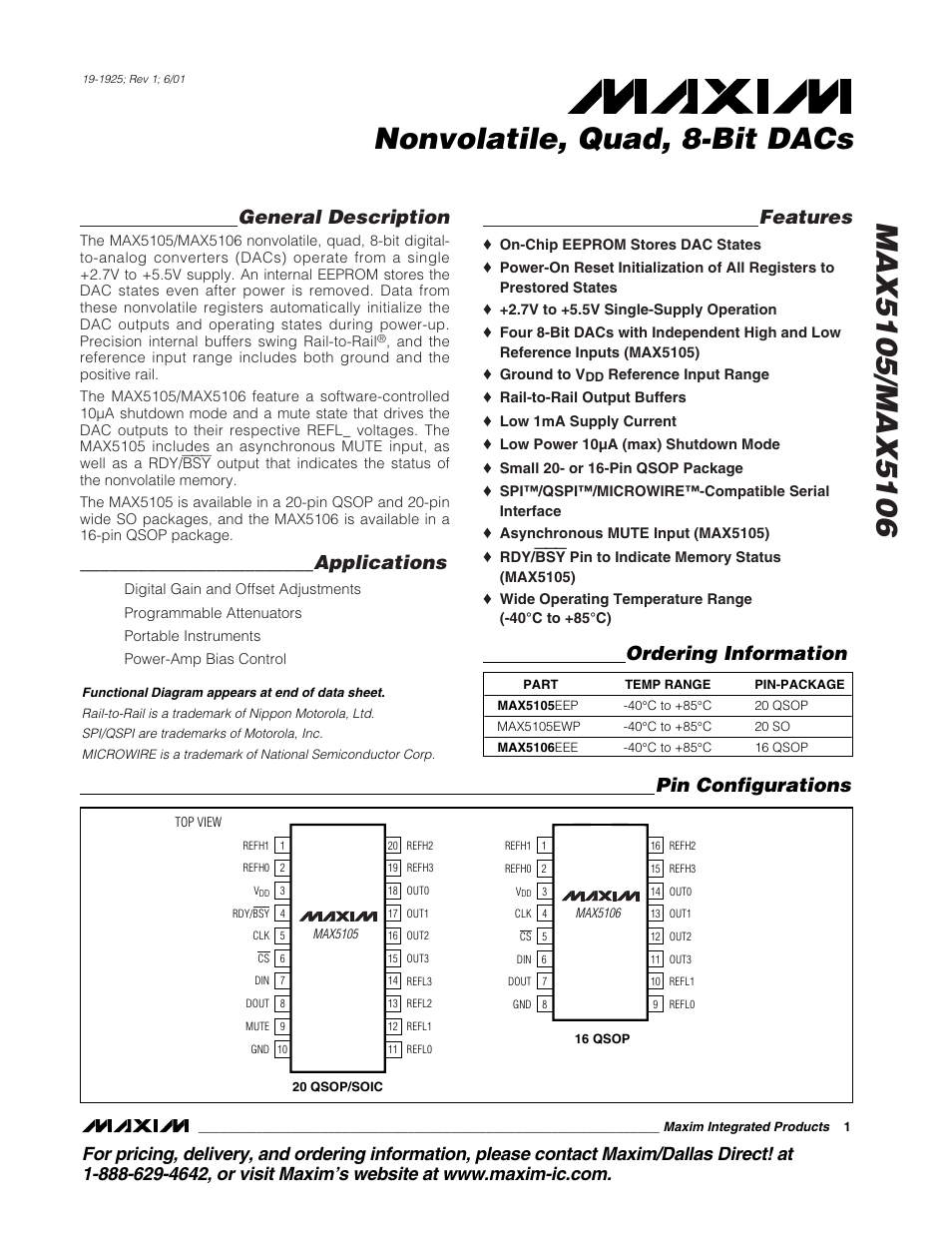 Rainbow Electronics MAX5106 User Manual | 19 pages