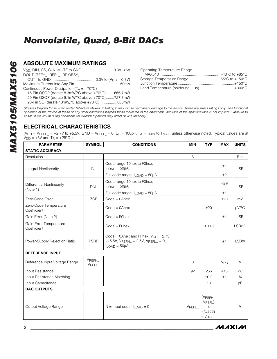 Rainbow Electronics MAX5106 User Manual | Page 2 / 19