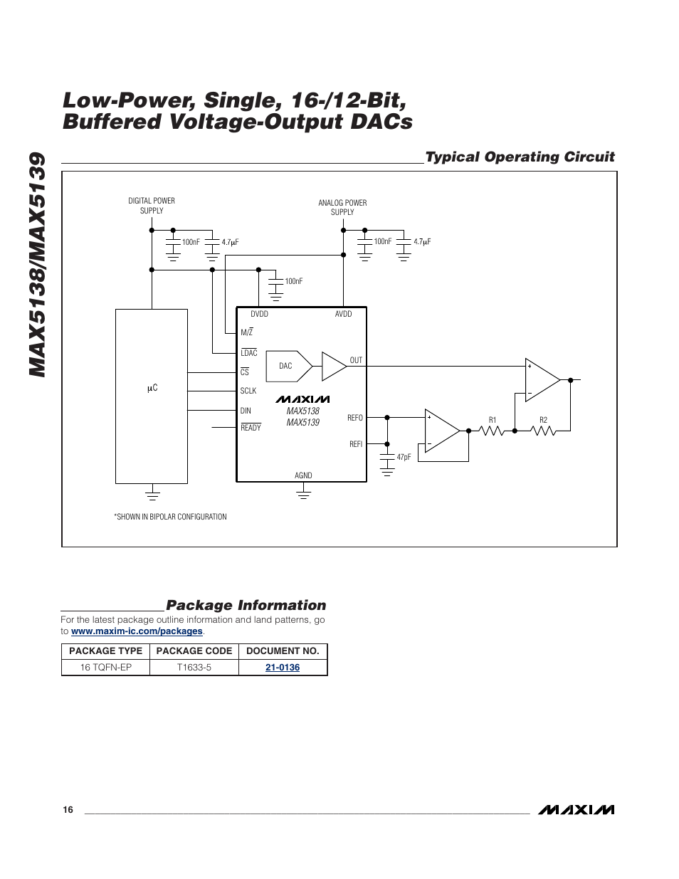 Package information, Typical operating circuit | Rainbow Electronics MAX5139 User Manual | Page 16 / 17