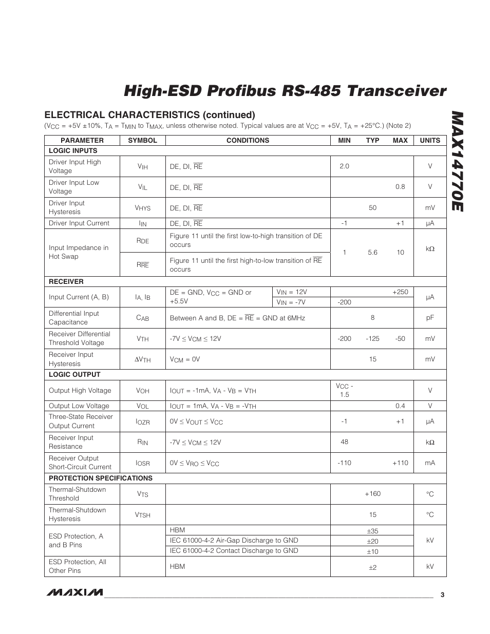 Electrical characteristics (continued) | Rainbow Electronics MAX14770E User Manual | Page 3 / 15