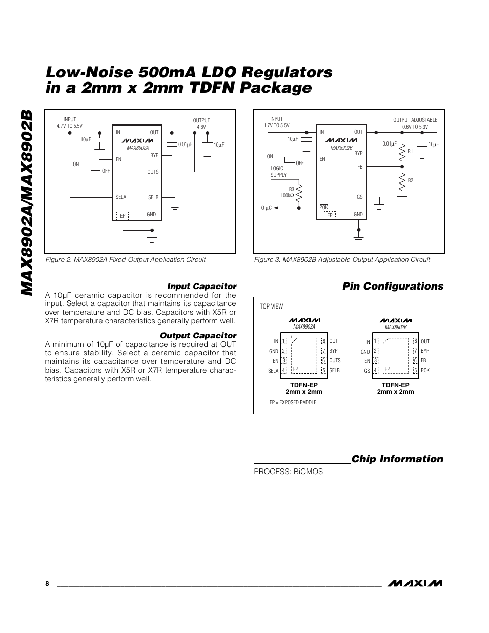 Chip information, Pin configurations, Input capacitor | Output capacitor | Rainbow Electronics MAX8902B User Manual | Page 8 / 11