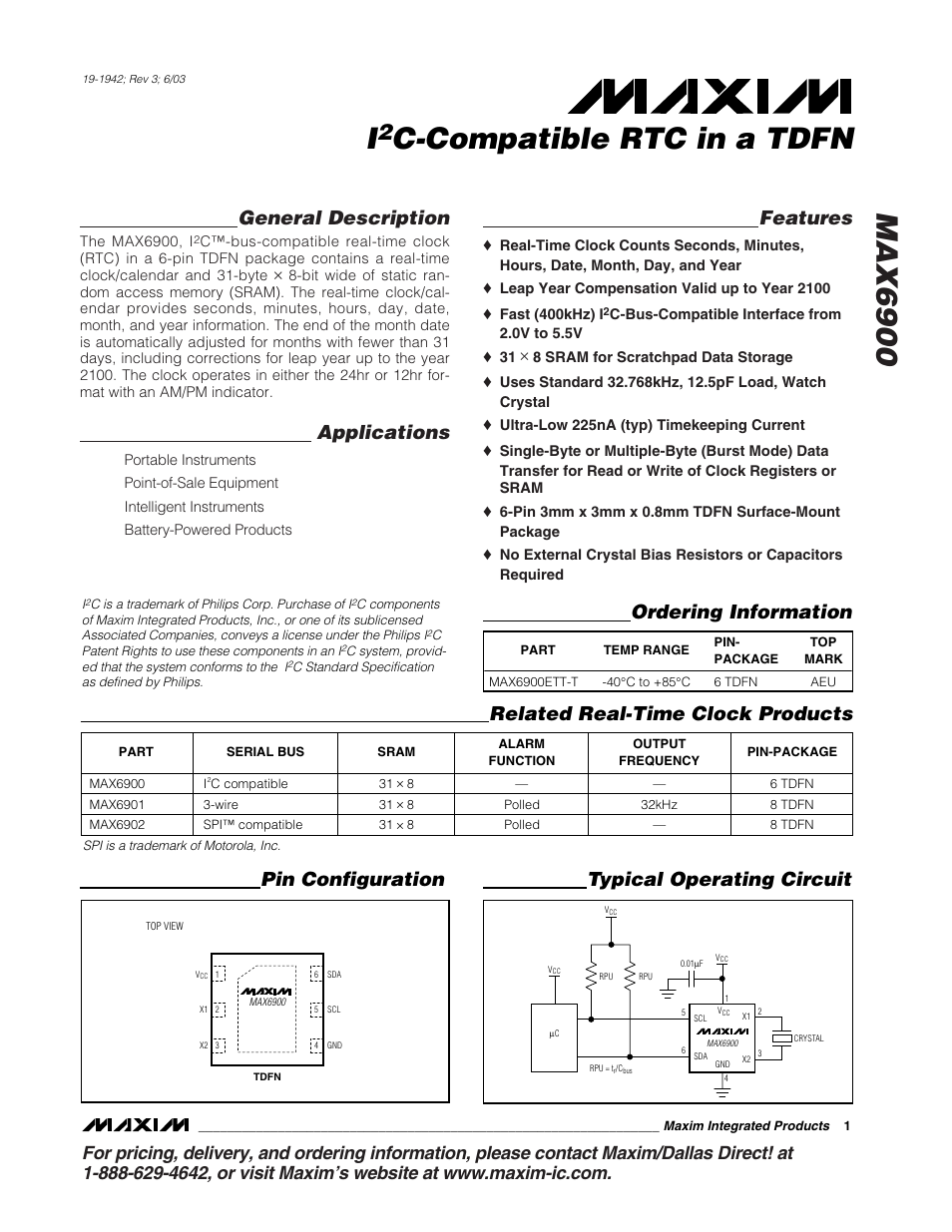 Rainbow Electronics MAX6900 User Manual | 17 pages