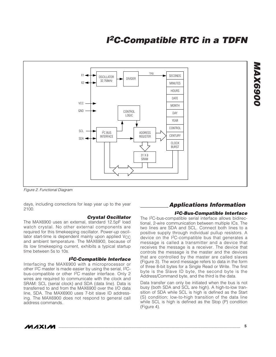 Max6900 i, C-compatible rtc in a tdfn, Applications information | Rainbow Electronics MAX6900 User Manual | Page 5 / 17