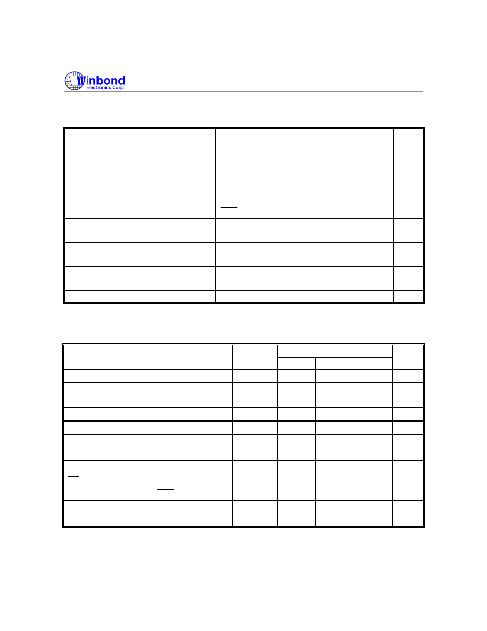 Dc programming characteristics, Ac programming/erase characteristics | Rainbow Electronics W27E020 User Manual | Page 7 / 14