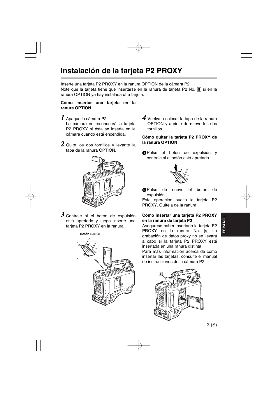 Instalación de la tarjeta p2 proxy | Panasonic AJ-YAX800 User Manual | Page 57 / 104