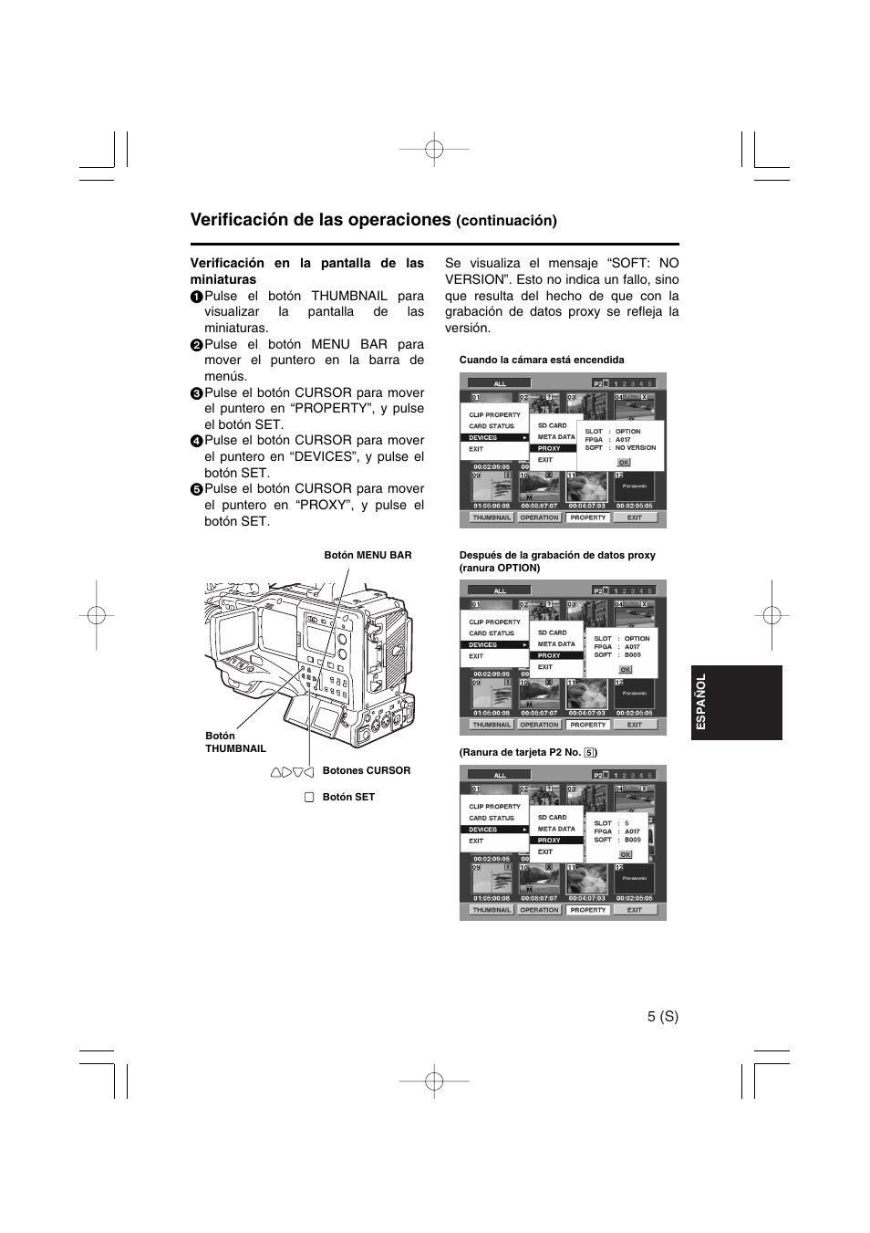 Verificación de las operaciones | Panasonic AJ-YAX800 User Manual | Page 59 / 104