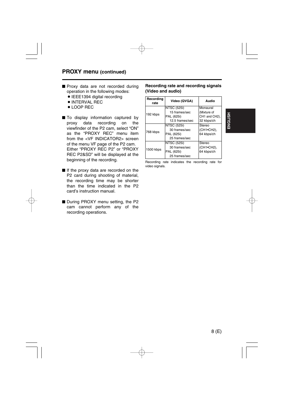 Proxy menu, 8 (e), Continued) | Panasonic AJ-YAX800 User Manual | Page 9 / 104