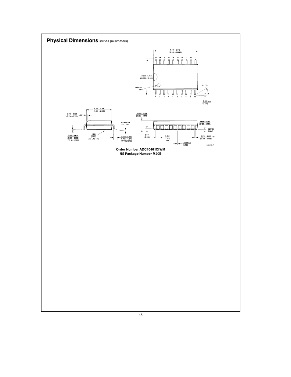 Physical dimensions | Rainbow Electronics ADC10464 User Manual | Page 15 / 18