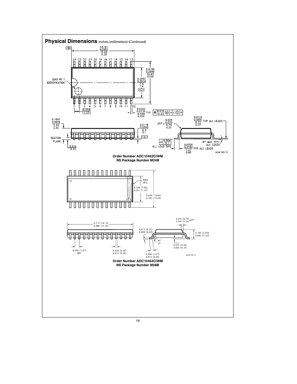 Physical dimensions | Rainbow Electronics ADC10464 User Manual | Page 16 / 18