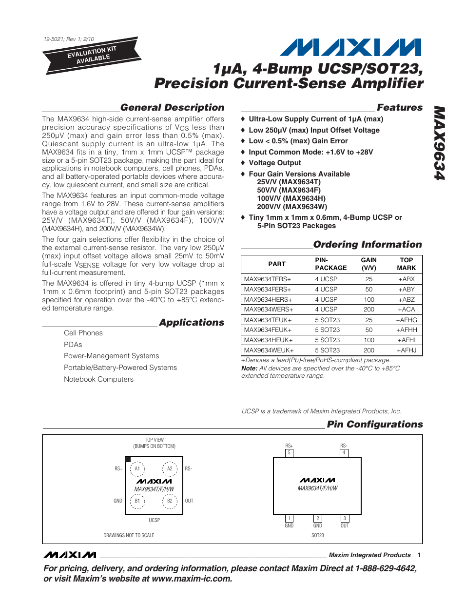 Rainbow Electronics MAX9634 User Manual | 11 pages