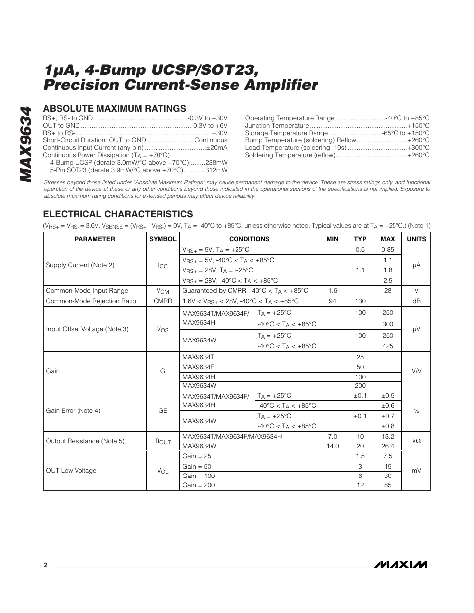 Rainbow Electronics MAX9634 User Manual | Page 2 / 11