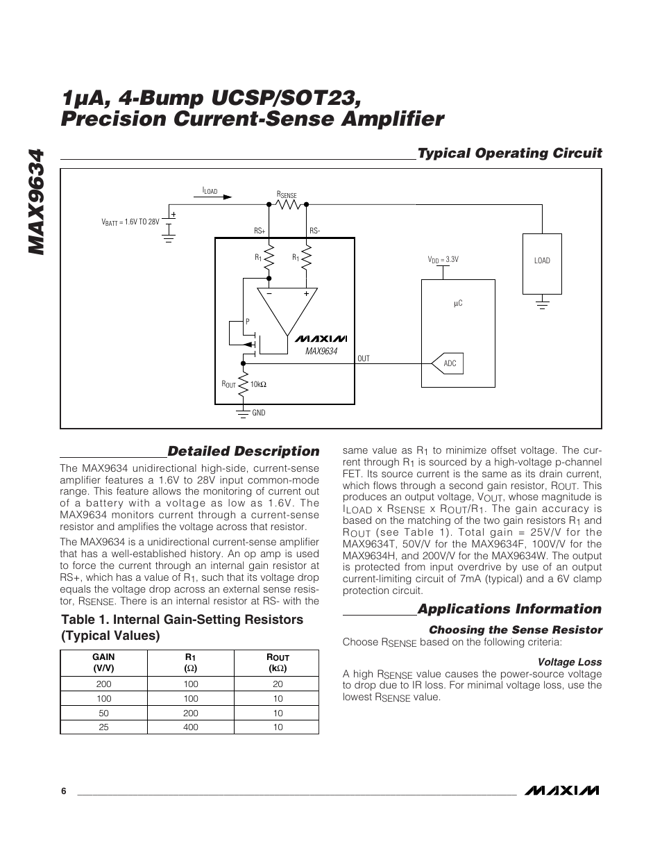 Detailed description, Applications information, Typical operating circuit | Rainbow Electronics MAX9634 User Manual | Page 6 / 11