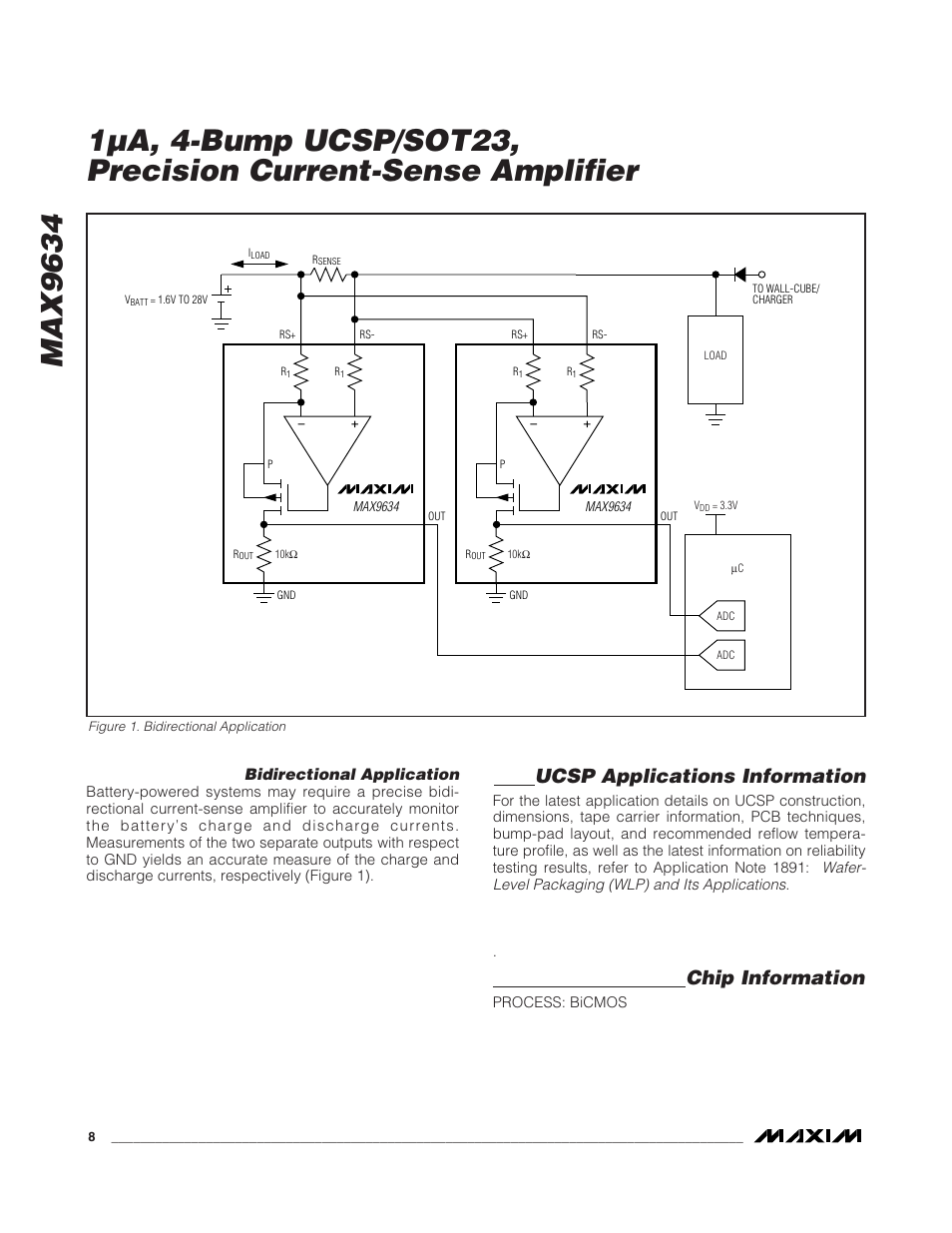 Ucsp applications information, Chip information, Bidirectional application | Rainbow Electronics MAX9634 User Manual | Page 8 / 11