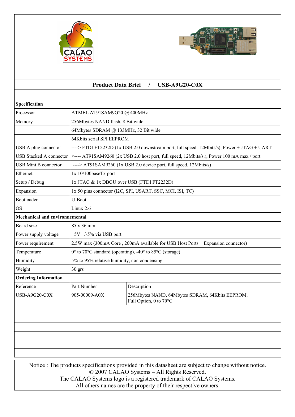 Rainbow Electronics USB-A9G20-C01 User Manual | 1 page