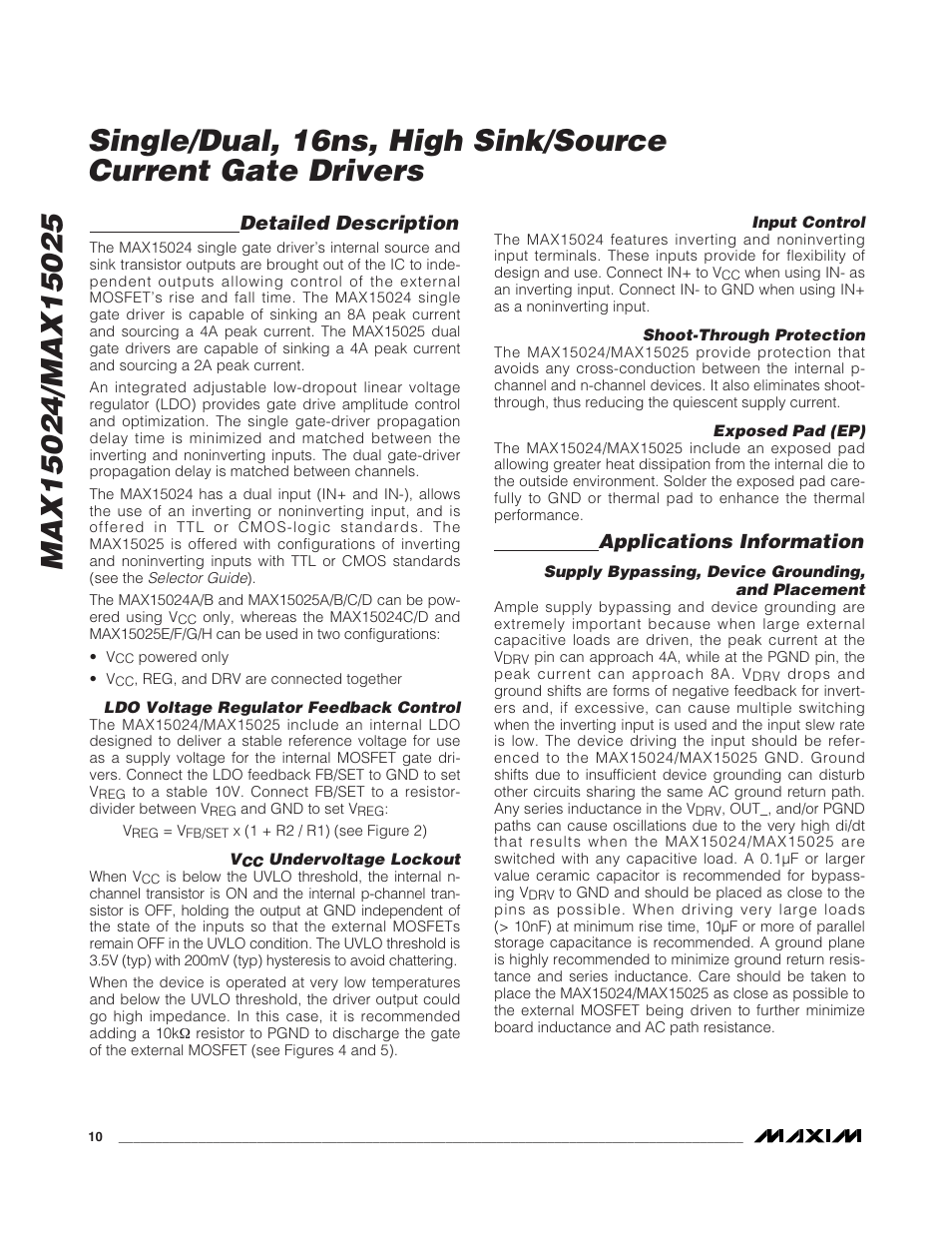 Detailed description, Applications information | Rainbow Electronics MAX15025 User Manual | Page 10 / 16