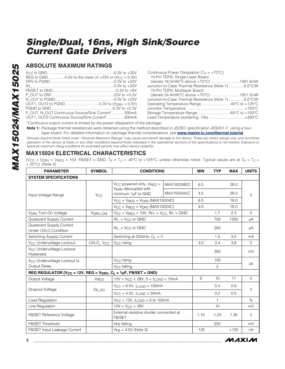 Rainbow Electronics MAX15025 User Manual | Page 2 / 16