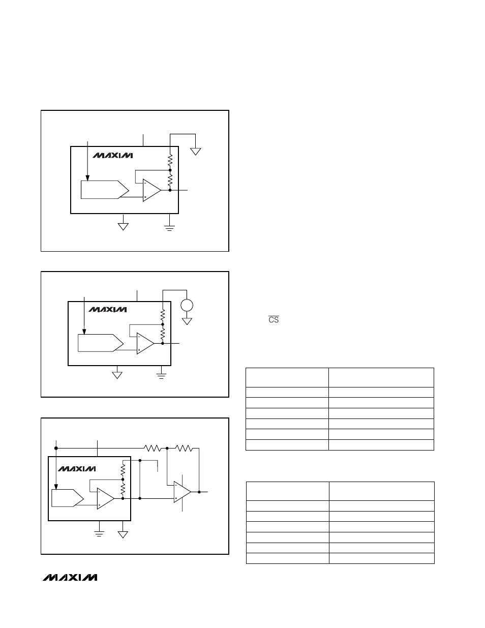 Table 2. unipolar code table (circuit of figure 6), Table 3. bipolar code table (circuit of figure 8), Offset and buffer configurations | Daisy-chaining devices | Rainbow Electronics MAX5176 User Manual | Page 13 / 16