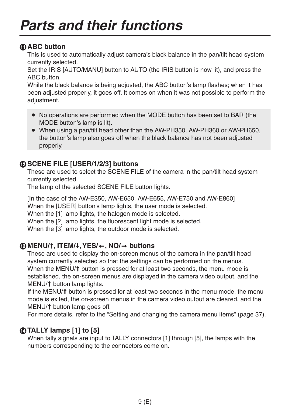 Parts and their functions | Panasonic AW-RP555 User Manual | Page 10 / 296