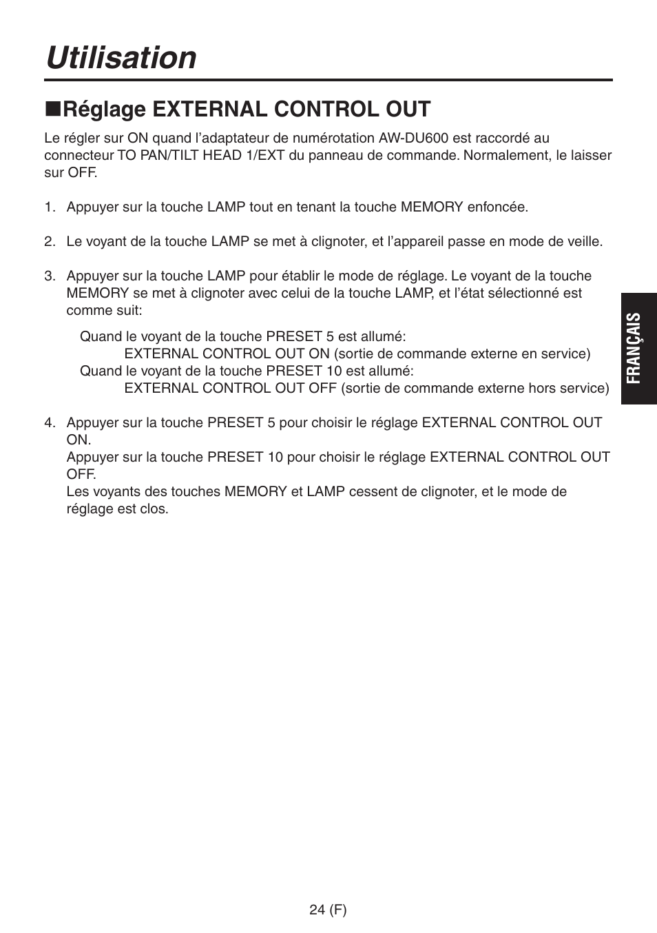 Utilisation, Réglage external control out | Panasonic AW-RP555 User Manual | Page 109 / 296