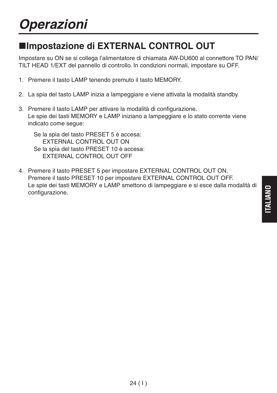 Operazioni, Impostazione di external control out | Panasonic AW-RP555 User Manual | Page 151 / 296