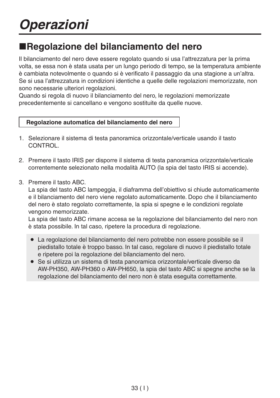 Operazioni, Regolazione del bilanciamento del nero | Panasonic AW-RP555 User Manual | Page 160 / 296