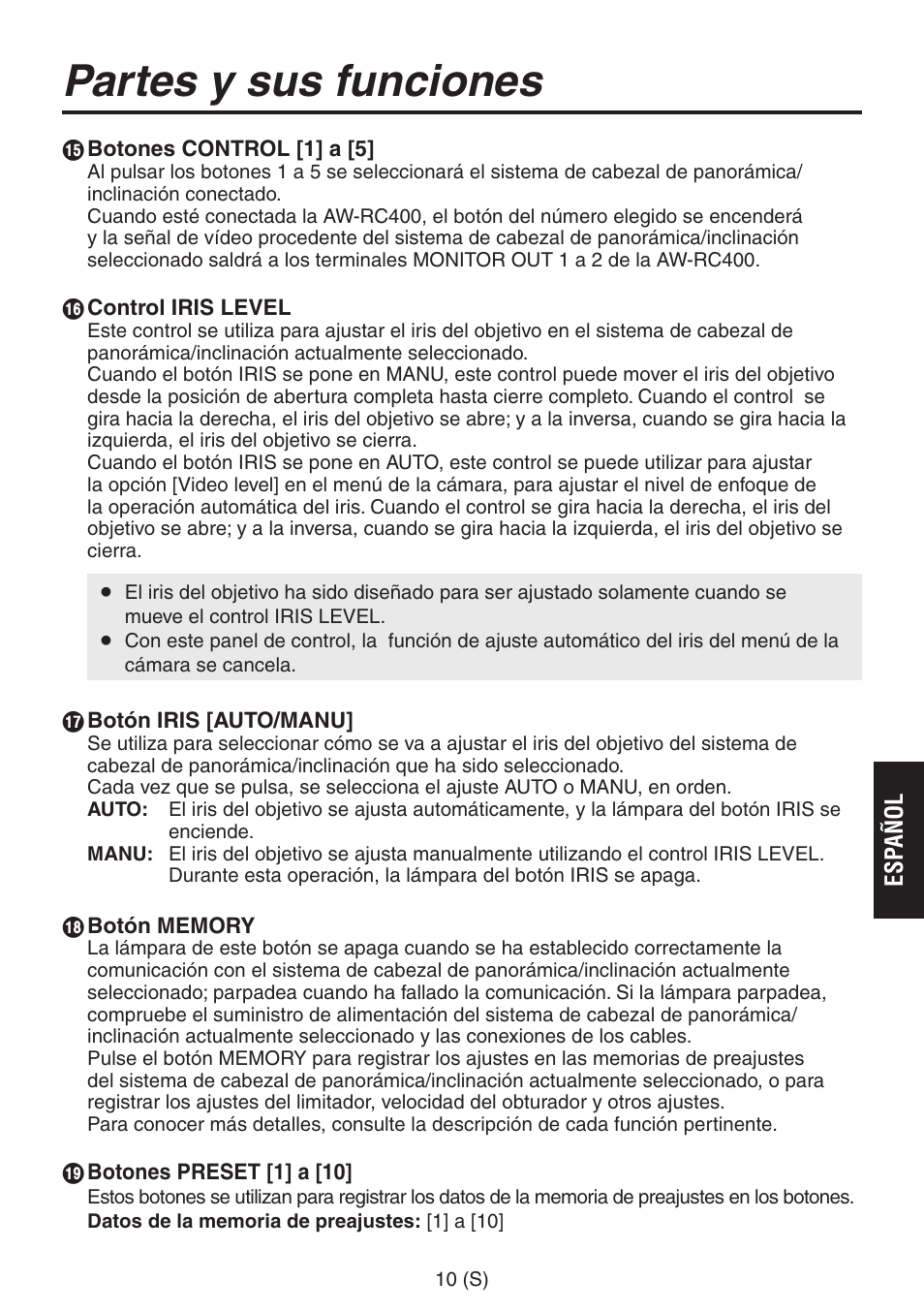 Partes y sus funciones | Panasonic AW-RP555 User Manual | Page 179 / 296