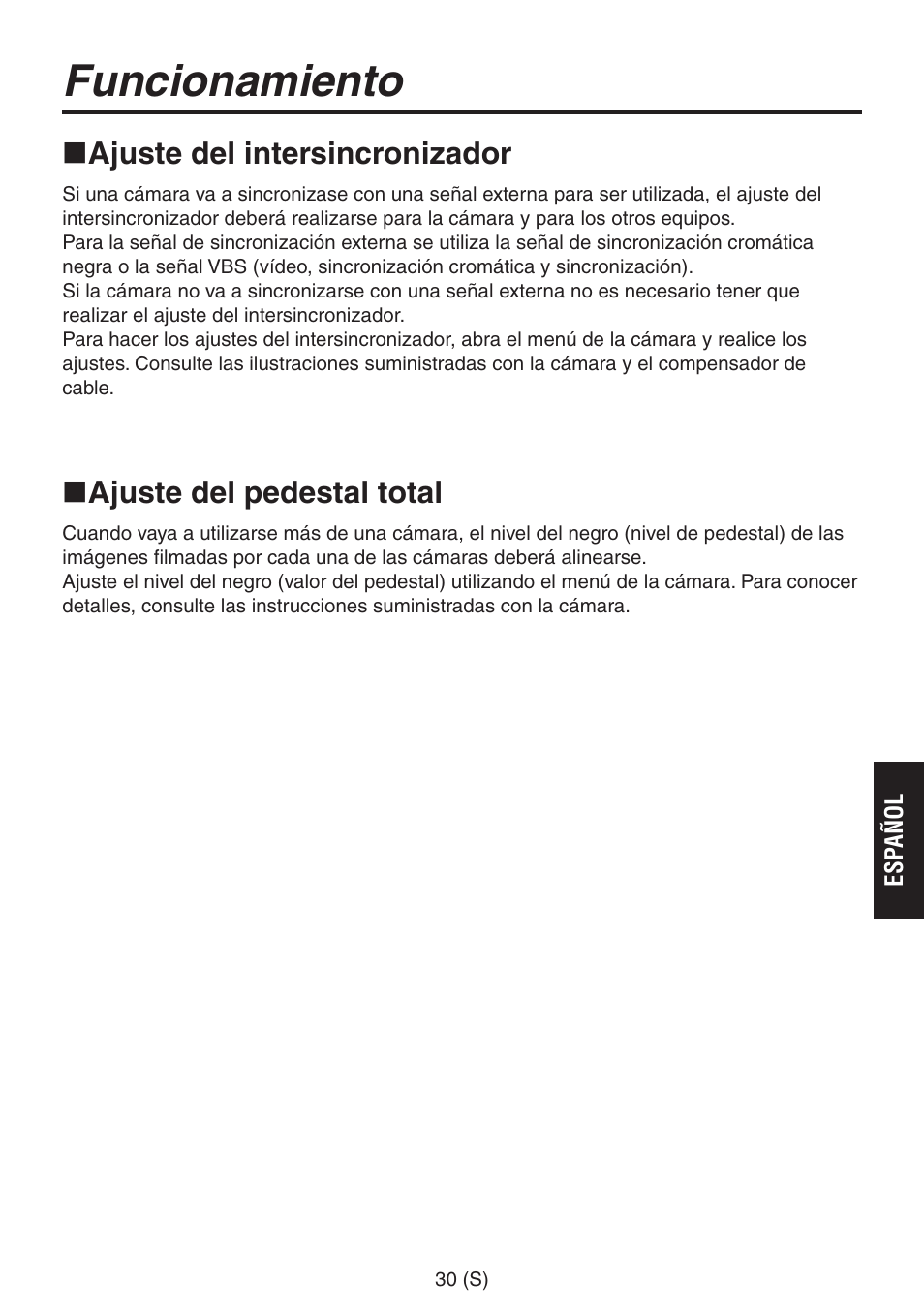 Funcionamiento, Ajuste del intersincronizador, Ajuste del pedestal total | Panasonic AW-RP555 User Manual | Page 199 / 296