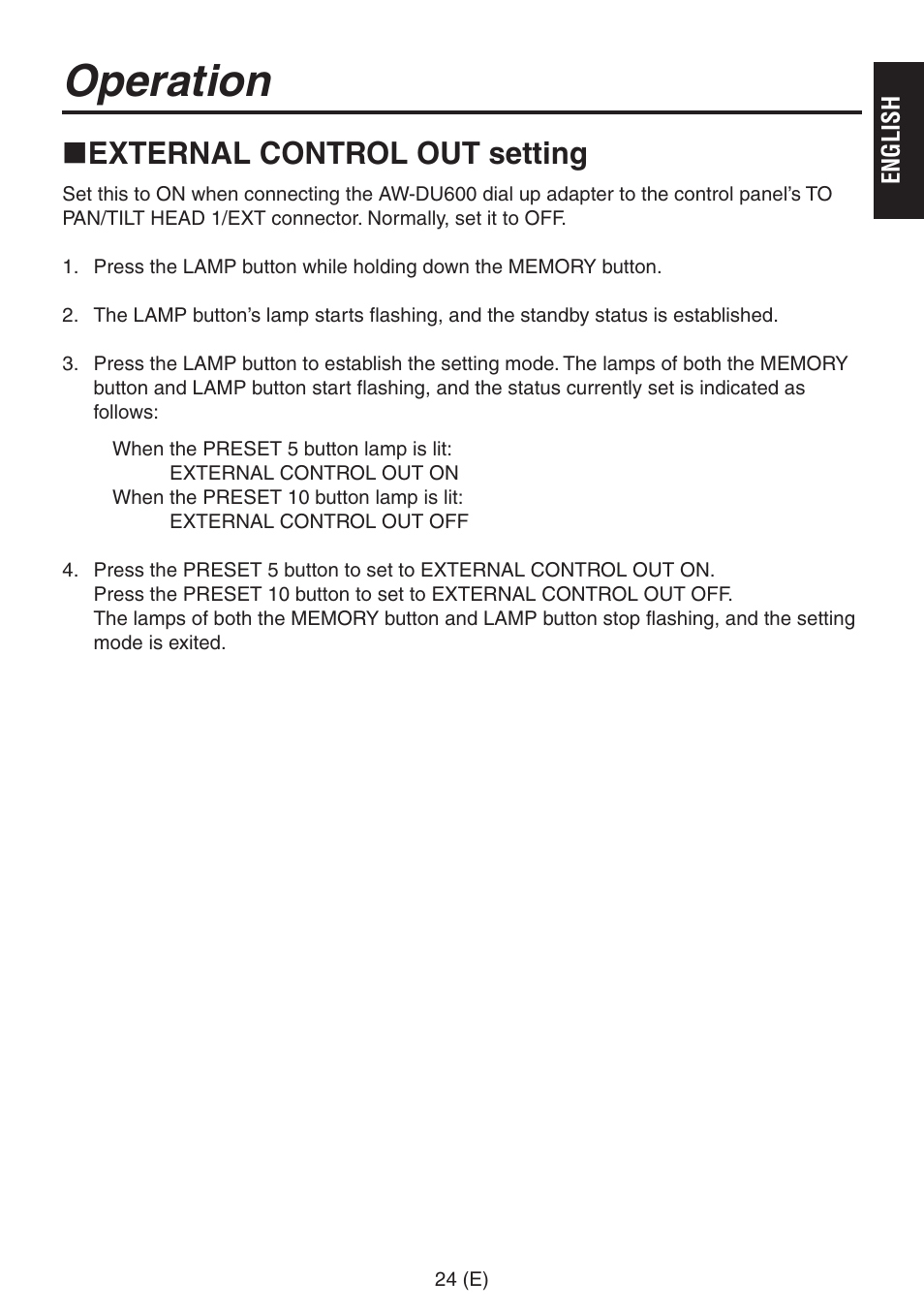 Operation, External control out setting | Panasonic AW-RP555 User Manual | Page 25 / 296