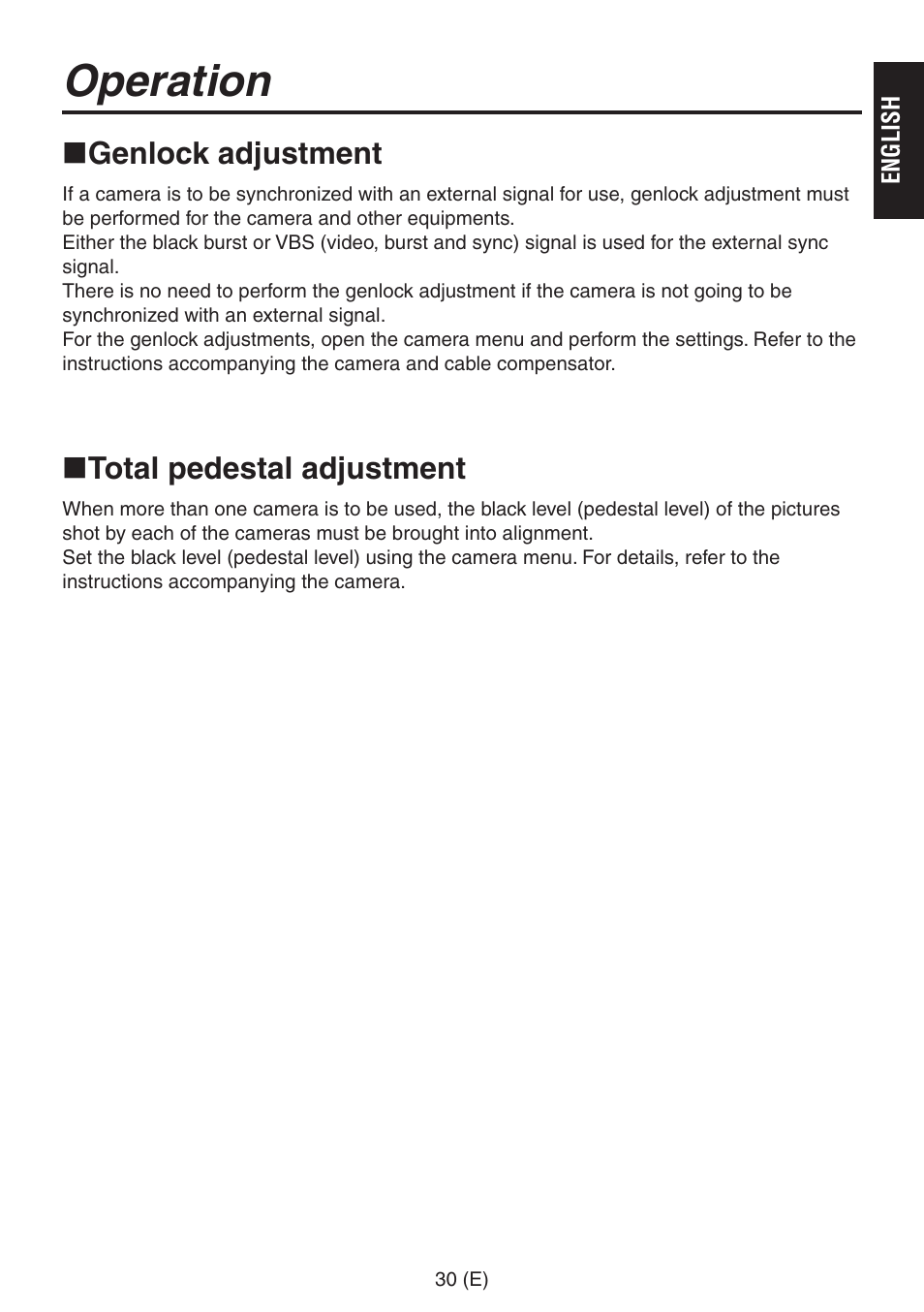 Operation, Genlock adjustment, Total pedestal adjustment | Panasonic AW-RP555 User Manual | Page 31 / 296